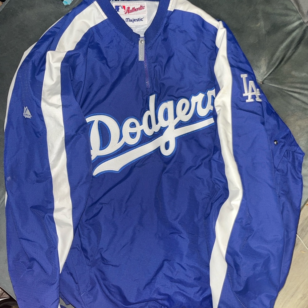 Majestic Dodgers Blue and White Pullover